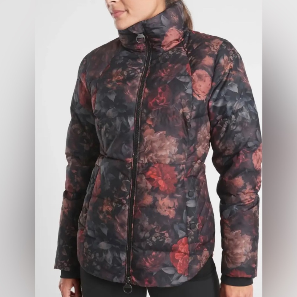 ATHLETA Downtown Printed Down Puffer Jacket MultI Floral
